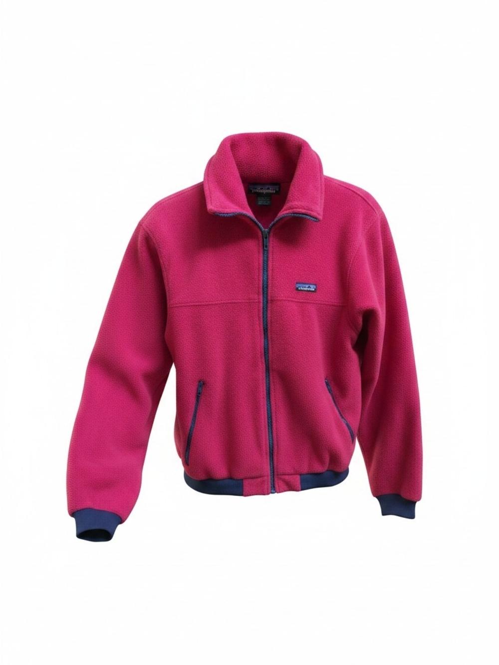 Patagonia Red Fleece Full-Zip Jacket with Navy Trim | Size M
